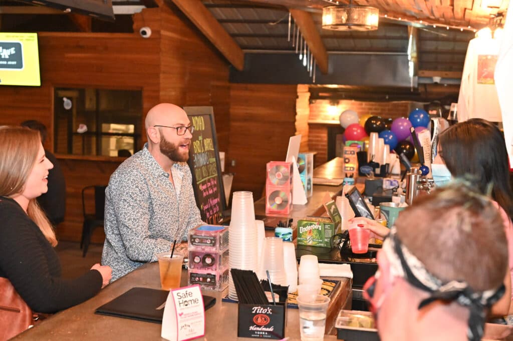 Behind the bar with the balloons up