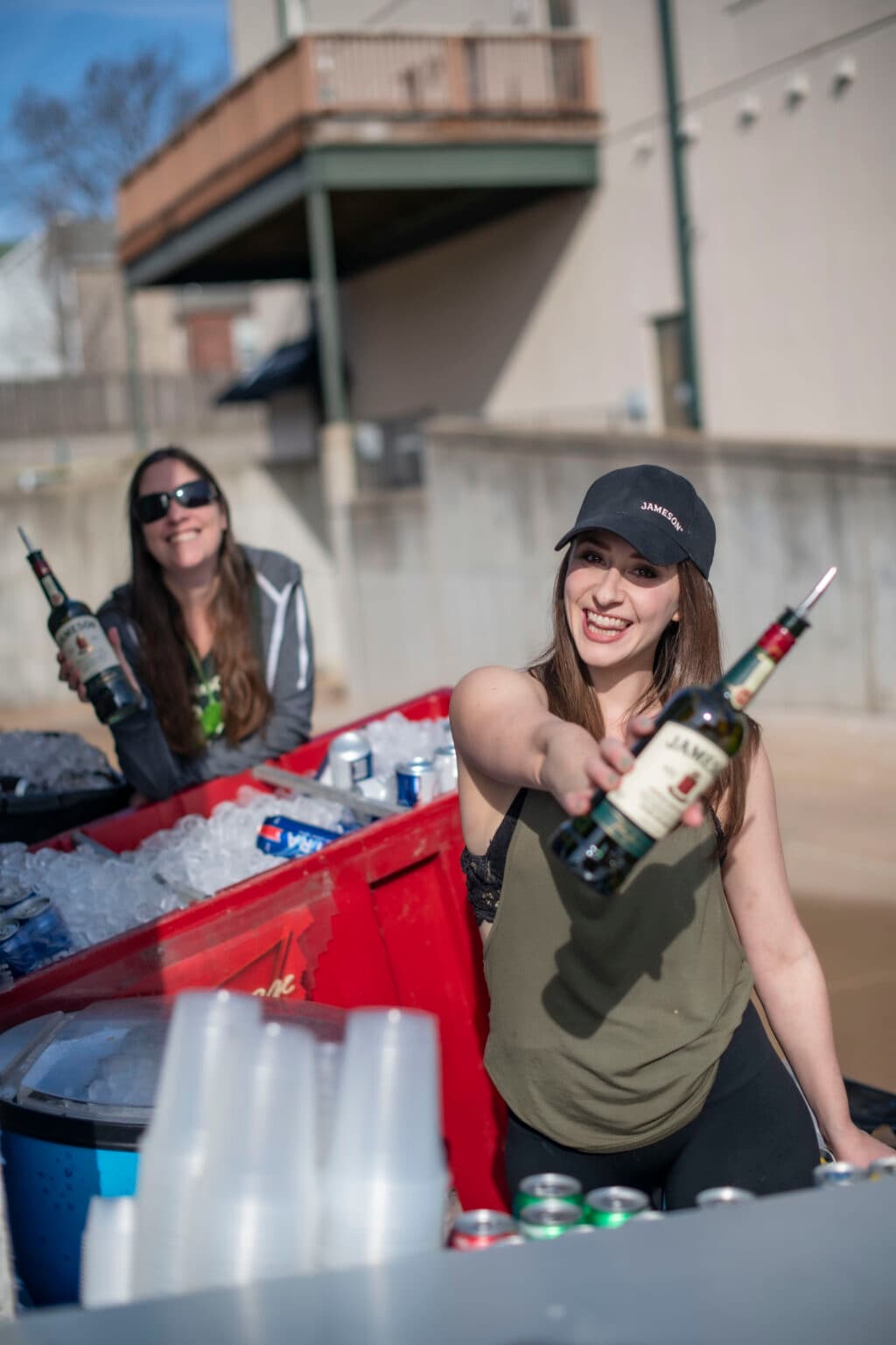Serving bottles from the ice bin outside